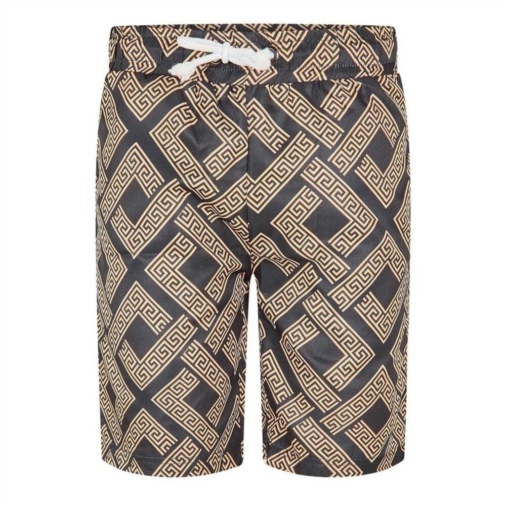Criminal Damage Mens Roman Fleece Greek Key Shorts / Black/Gold